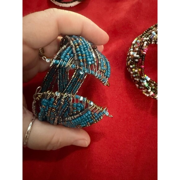 Set of 3 Seed Beaded Coil Wrap Bracelets: White, Teal, Multicolor Boho Gypsy - Picture 7 of 12